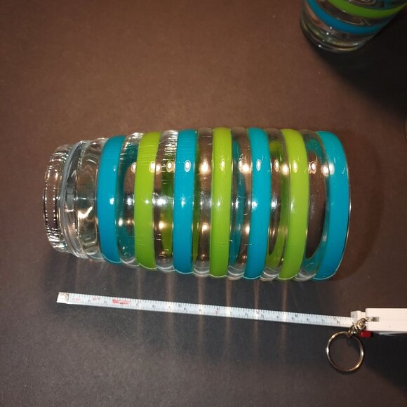 Set Of 5 Retro Glass Tumblers With Blue & Green Stripes 6.5" Tall - Picture 7 of 7